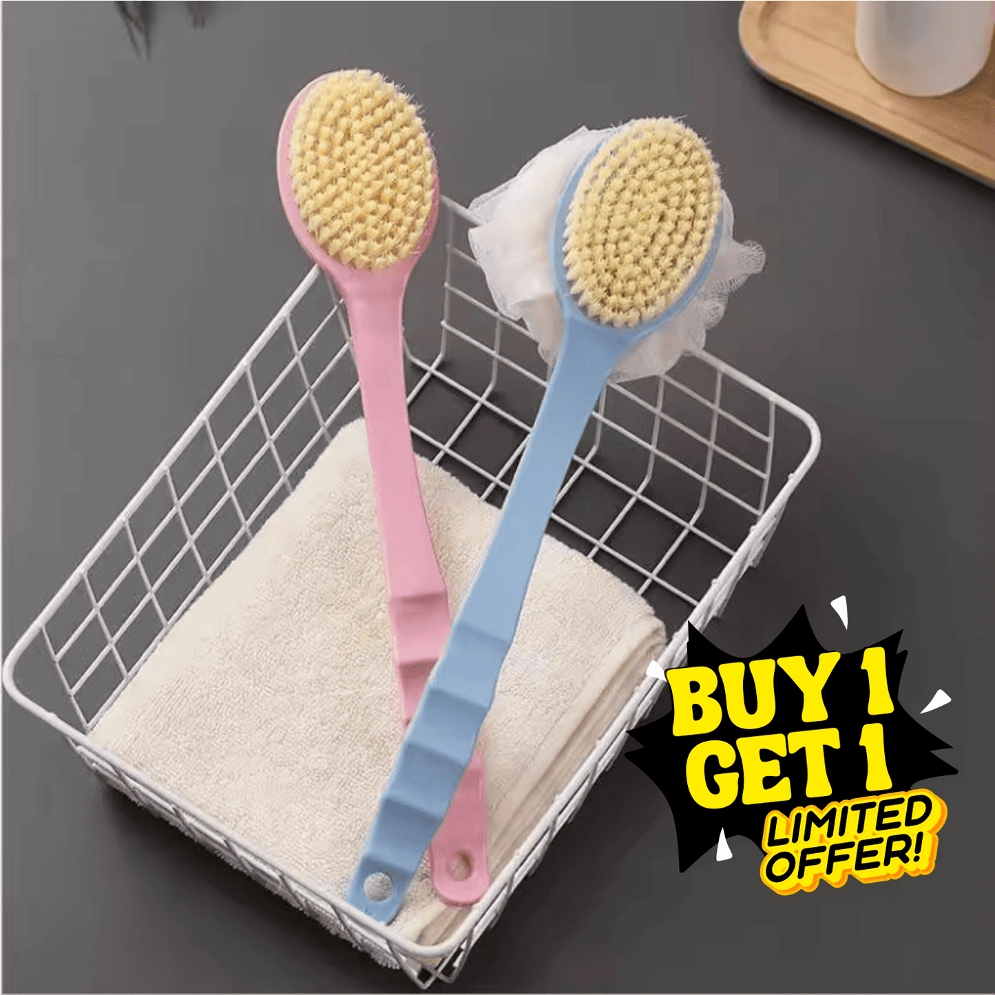 2-in-1 Bath Brush with Long Handle Buy 1 Get 1 Free