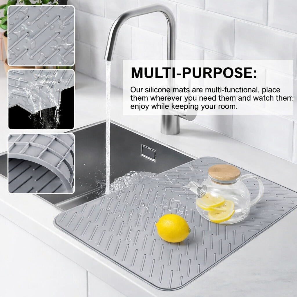 AquaCare Silicone Dish Drying Mat Smart Drainage