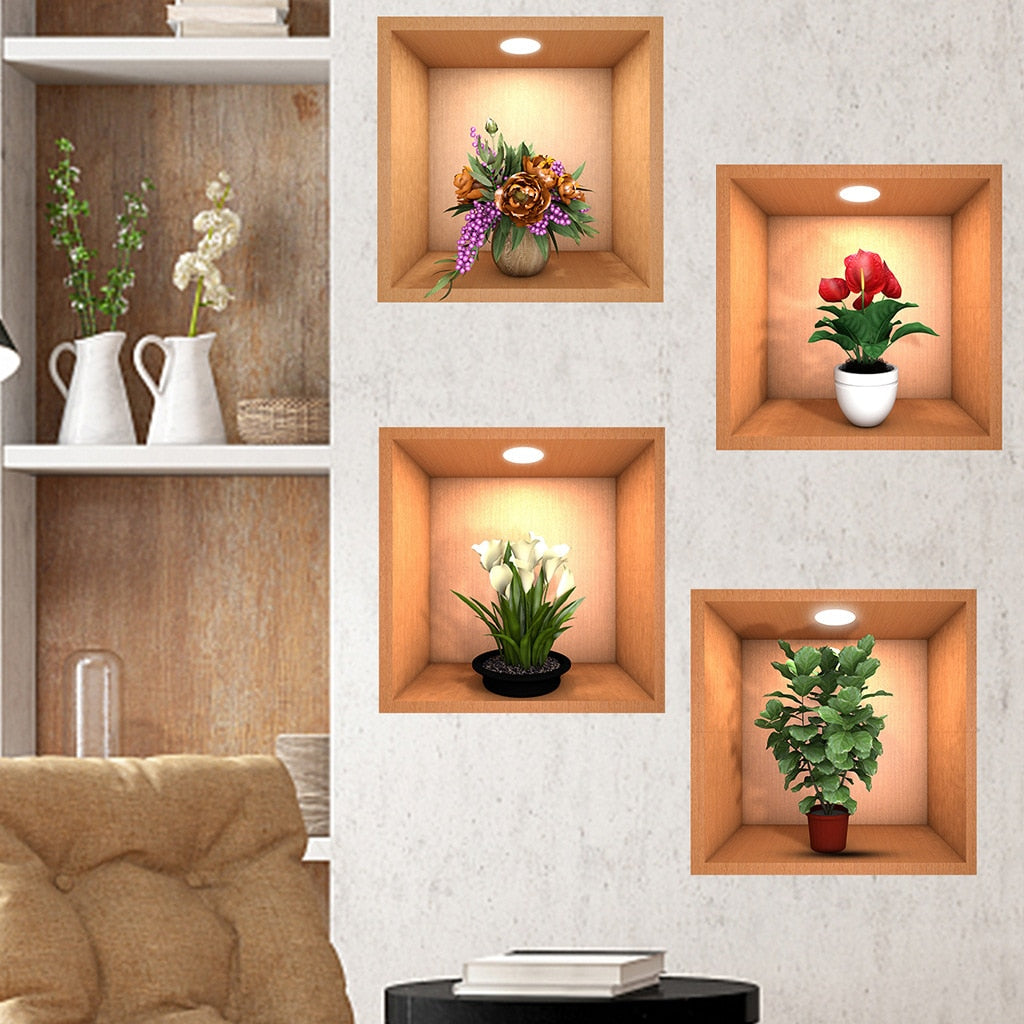 3D Green Plants Wall Sticker (Pack of 4)