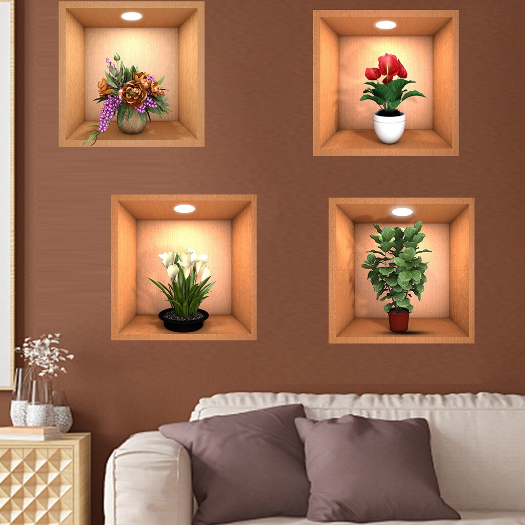 3D Green Plants Wall Sticker (Pack of 4)