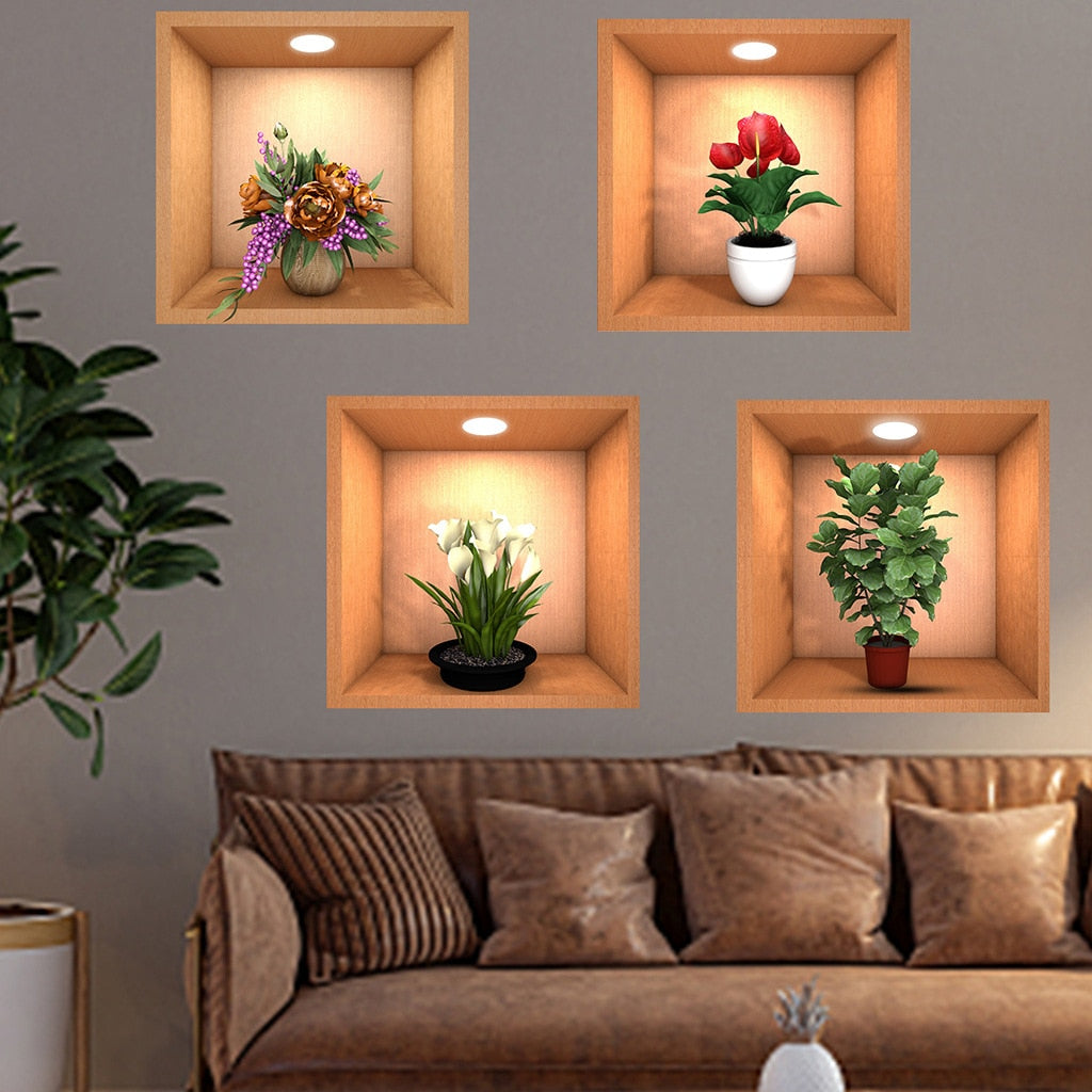 3D Green Plants Wall Sticker (Pack of 4)