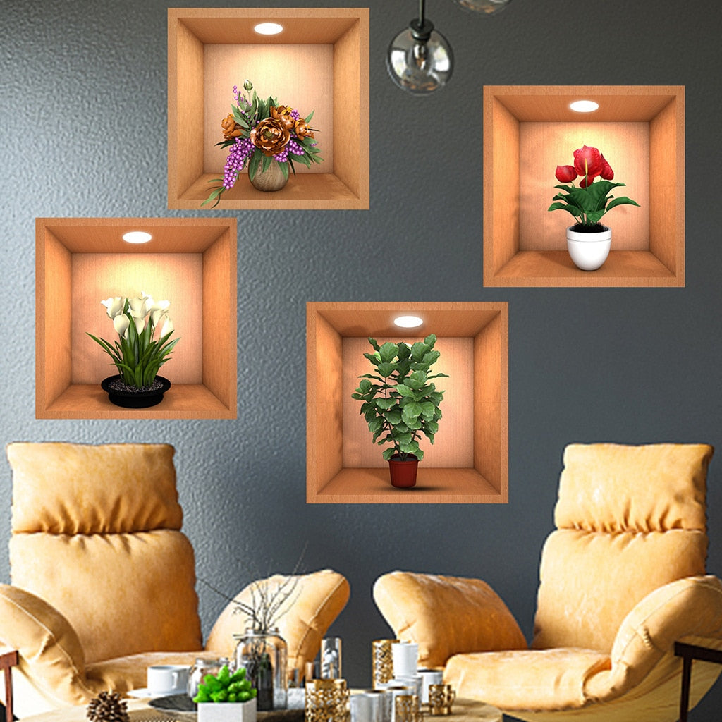 3D Green Plants Wall Sticker (Pack of 4)